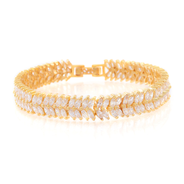 ELANZA AAA Simulated White Diamond (Mrq) Double Strand Bracelet (Size 7.5) in 14K Gold Overlay Sterl