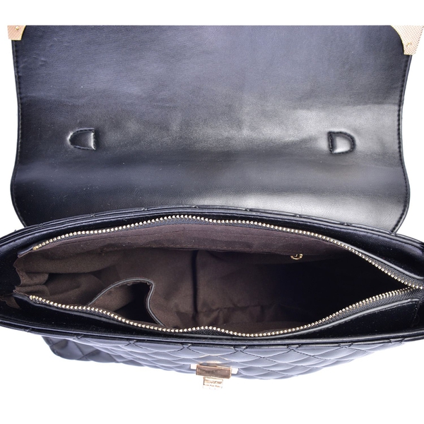 Black Colour Diamond Pattern Tote Bag (Size 32x22x11 Cm)