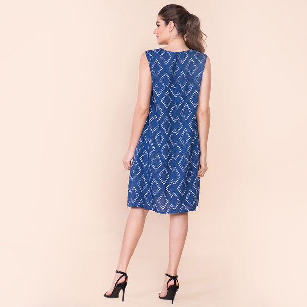 TAMSY 100% Viscose Diamond Pattern Sleeveless Dress (Size 8) - Blue