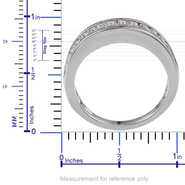 Lustro Stella - Platinum Overlay Sterling Silver (Bgt) Half Eternity Band Ring Made with Finest CZ 1.540 Ct.