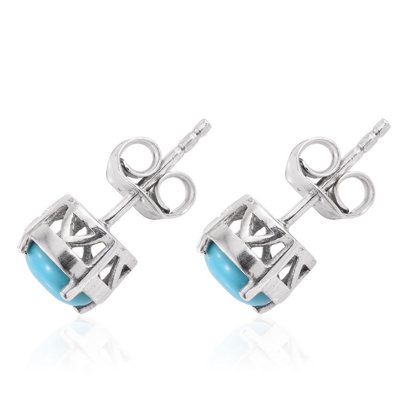 Arizona Sleeping Beauty Turquoise (Rnd) Stud Earrings (with Push Back) in Platinum Overlay Sterling Silver 1.250 Ct.