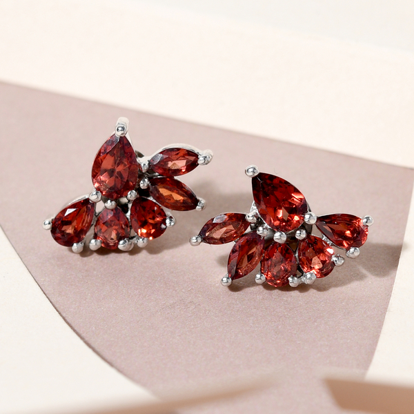Mozambique Garnet Earrings (With Push Back) in Platinum Overlay Sterling Silver.