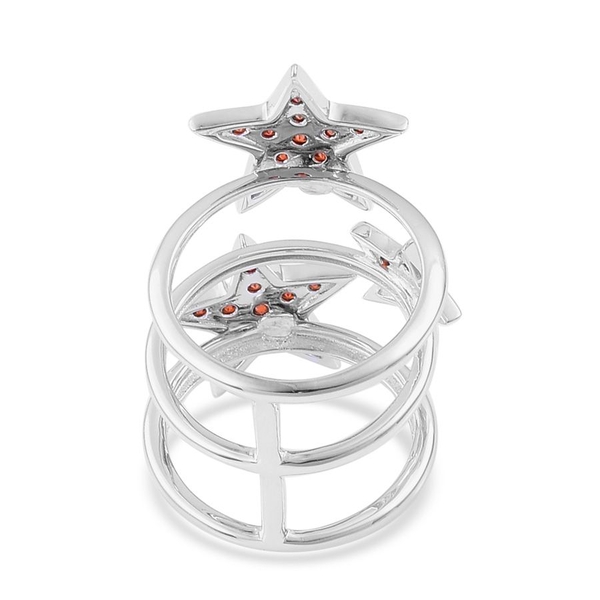 ELANZA Simulated Red Diamond  Star Ring in Black Rhodium Plated Sterling Silver