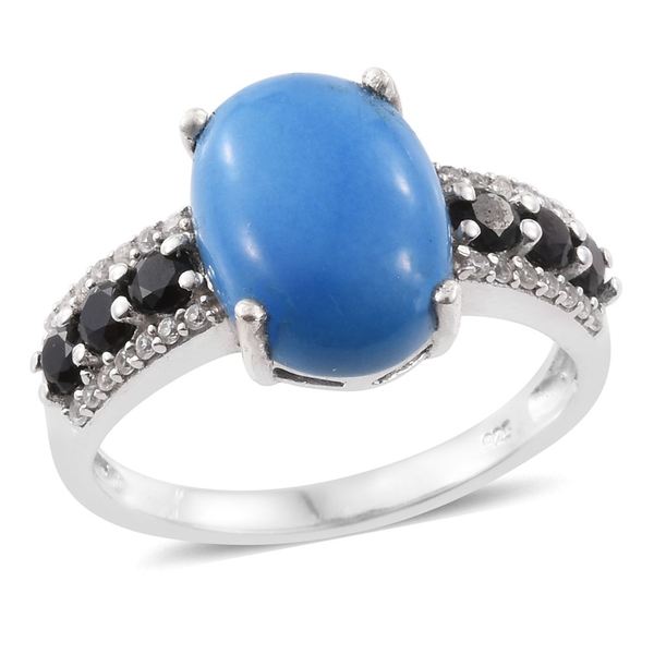6 Ct Ceruleite and Multi Gemstone Classic Ring in Platinum Plated Silver