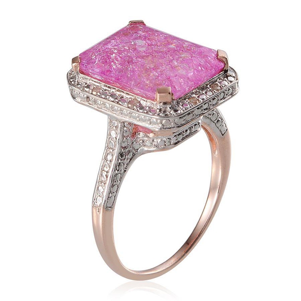 Pink Crackled Quartz (Oct 13.00 Ct), Diamond Ring in Rose Gold Overlay Sterling Silver 13.050 Ct.
