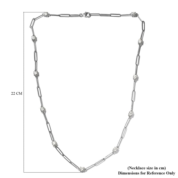 Lustro Stella Platinum Overlay Sterling Silver Paperclip Station Necklace (Size 24) Made with Finest CZ
