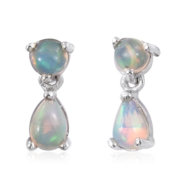 Ethiopian Welo Opal (Pear) Pendant With Chain and Earrings (with Push Back) in Platinum Overlay Sterling Silver 2.000 Ct.