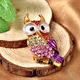 Multi Colour Austrian Owl Crystal Brooch in Gold Tone