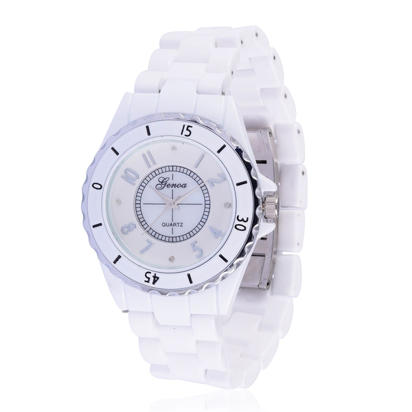 Diamond studded GENOA White Ceramic Japanese Movement Watch in MOP Dial Water Resistant in Silver To