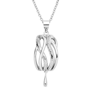LUCYQ Multi Texture Drop Collection - Rhodium Overlay Sterling Silver Pendant with Chain