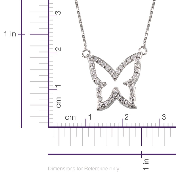 Lustro Stella - Platinum Overlay Sterling Silver (Rnd) Butterfly Necklace (Size 18) Made with Finest CZ