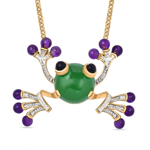 GP - Green Jade, Amethyst, Black Spinel and Kanchanaburi Blue Sapphire Frog Pendant with Chain (Size