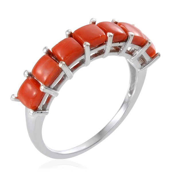 Mediterranean Coral (2.00 Ct) Platinum Overlay Sterling Silver Ring  2.000  Ct.