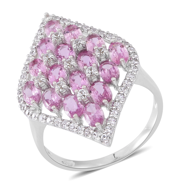 6.35 Carat AAA Pink Sapphire and Zircon Cluster Ring in 9K White Gold 4.50 Grams
