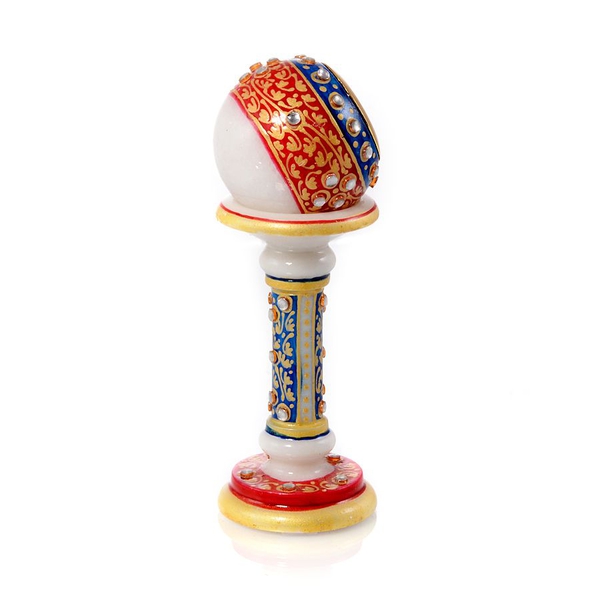 Home Decor - A Clock Mounted on a Detachable Marble Globe Artistically Enamel Sitted On a Marble Pillar Stand