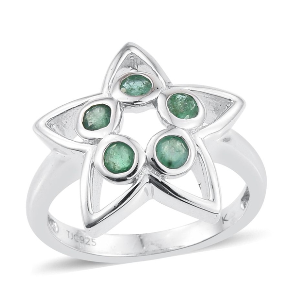 Kimberley Lotus Spice Collection - Kagem Zambian Emerald (Rnd) 5 Stone Star Ring in Platinum Overlay