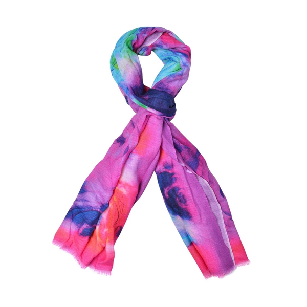 100% Wool Floral Pattern Purple, Pink and Multi Colour Scarf (Size 180x70 Cm)