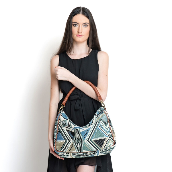 NEW SEASON Multi Colour Jacquard Handbag with Removable Strap (Size 44x25x10 Cm )