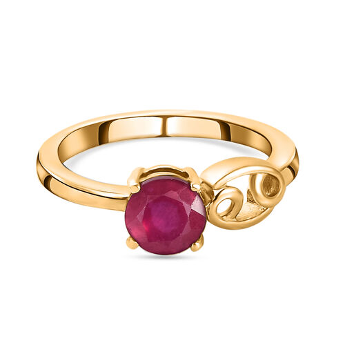 July Ruby Zodiac Cancer Sign Ring in Gold Plated Silver, 1.15 Ct