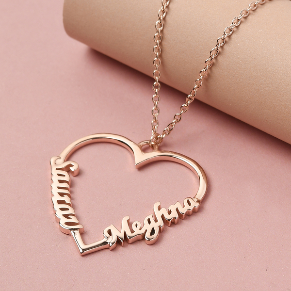 Personalised Heart Two Names Necklace in Brass Size 18+2", Font- Script MT Bold & Freehand521 BT