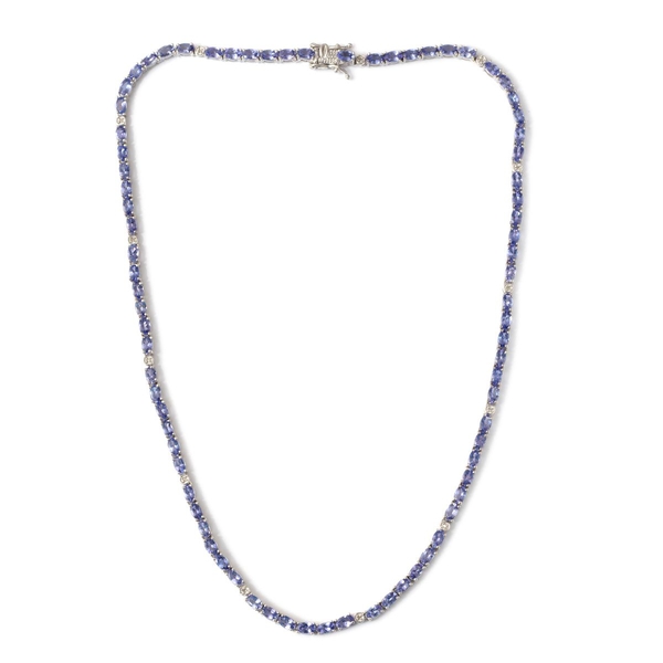 AA Tanzanite (Ovl), Diamond Necklace (Size 18) in Platinum Overlay Sterling Silver 20.600 Ct.