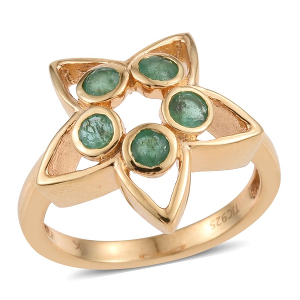 Kimberley Lotus Spice Collection - Kagem Zambian Emerald (Rnd) 5 Stone Star Ring in 14K Gold Overlay