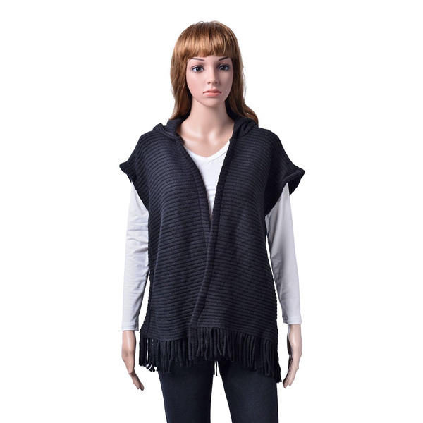 Texture Knitted Black Cardigan (Size 60x55 Cm)