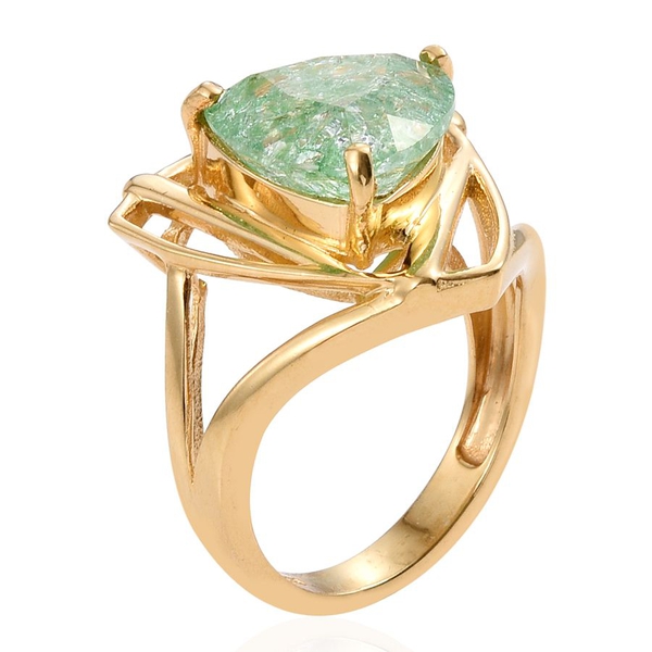 Emerald Green Crackled Quartz (Trl) Solitaire Ring in 14K Gold Overlay Sterling Silver 5.000 Ct. Silver wt 5.09 Gms.