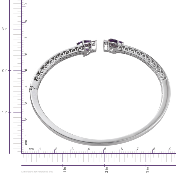 Amethyst (Mrq), Natural Cambodian Zircon Bangle (Size 7.5) in ION Plated Platinum Bond 2.000 Ct.