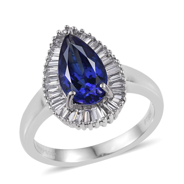 RHAPSODY 950 Platinum AAAA Tanzanite Pear 2 Carat, Diamond Engagement Ring 2.900 Ct. with VS E-F Dia