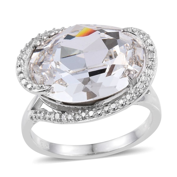 - White Crystal (Ovl), Diamond Ring  in ION Plated Platinum Bond