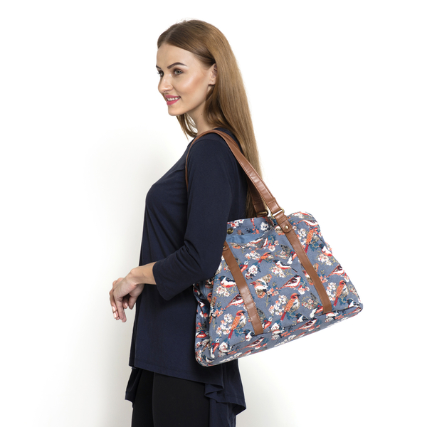 100 % Cotton Multi Colour Birds and Floral Pattern Tote Bag With Sequins and Shoulder Strap (Size 45