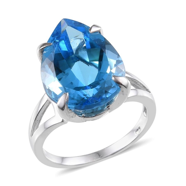 Electric Swiss Blue Topaz (Pear) Ring in Platinum Overlay Sterling Silver 18.000 Ct. Silver wt 6.07 