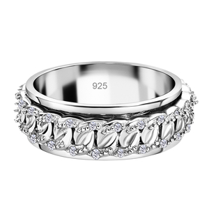 Diamond Band Ring in Platinum Overlay Sterling Silver 0.19 Ct, Silver Wt. 6.54 Gms
