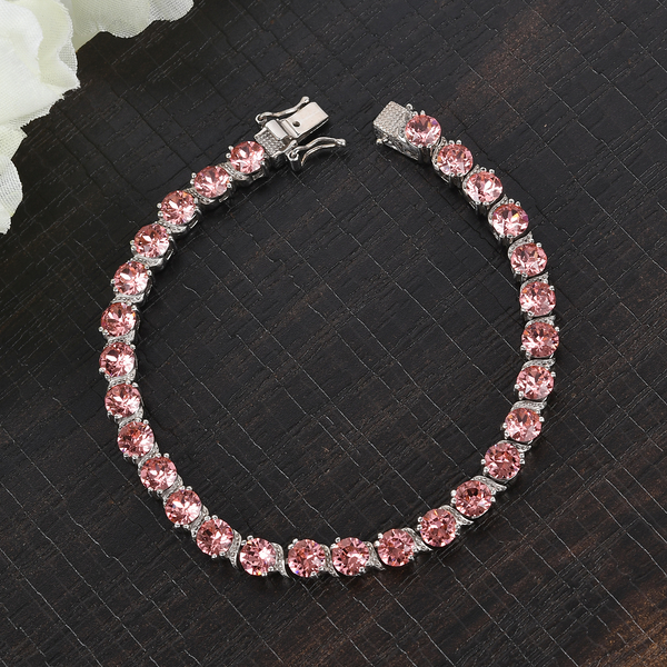 Lustro Stella Rose Peach Crystal Bracelet (Size 7.5) in Silver Tone