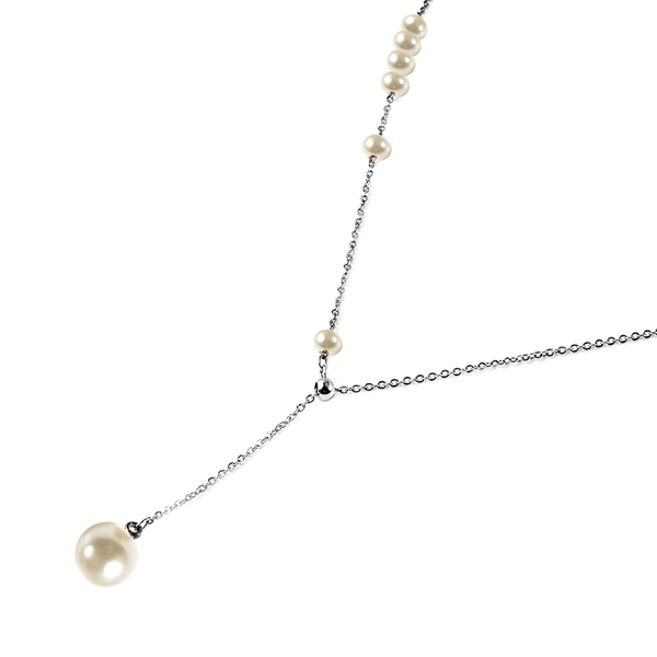 Simulated Pearl Necklace (Size 17) in Stainless Steel