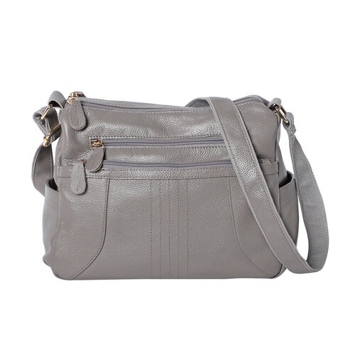 100 Genuine Leather Crossbody Bag with Multiple Pockets and Zipper