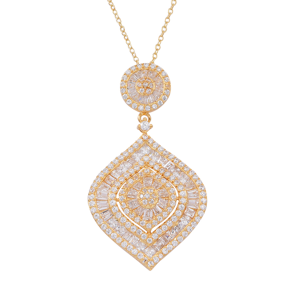 ELANZA AAA Simulated Diamond (Rnd) Pendant With Chain in 14K Gold Overlay Sterling Silver, Silver Wt