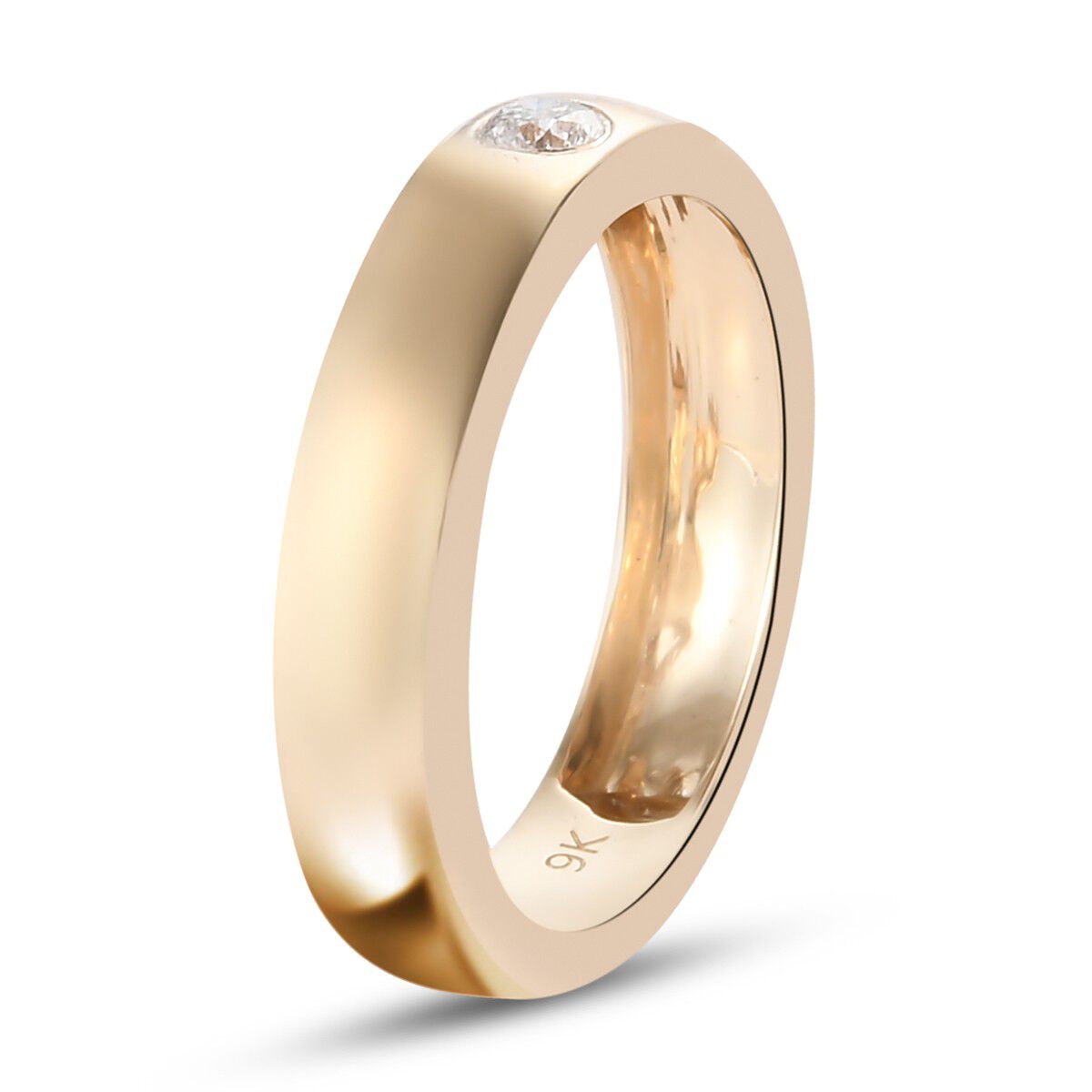 9K Yellow Gold SGL Certified White Diamond (I1/G-H) Flush Setting Band Ring