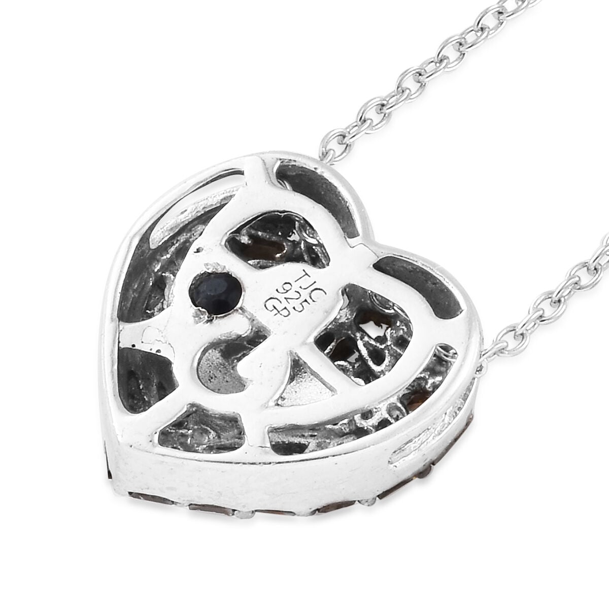 GP - Red Diamond & Blue Sapphire Heart Pendant With Chain (Size 20) in Rhodium Overlay Sterling Silver 0.36 Ct.