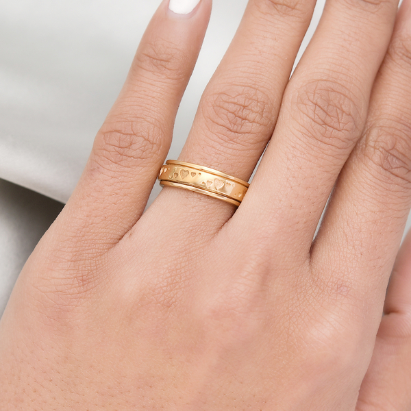 Yellow Gold Overlay Sterling Silver Heart Spinner Ring