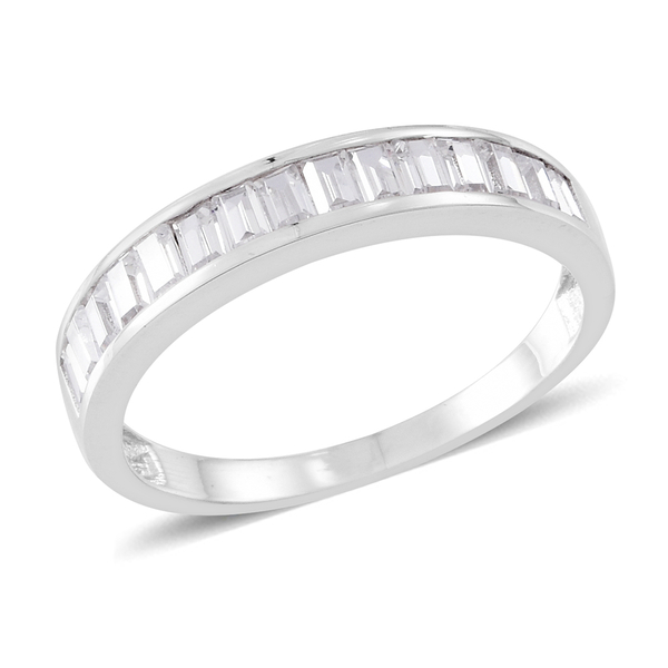 ELANZA AAA Simulated White Diamond (Bgt) Half Eternity Band Ring in Rhodium Plated Sterling Silver