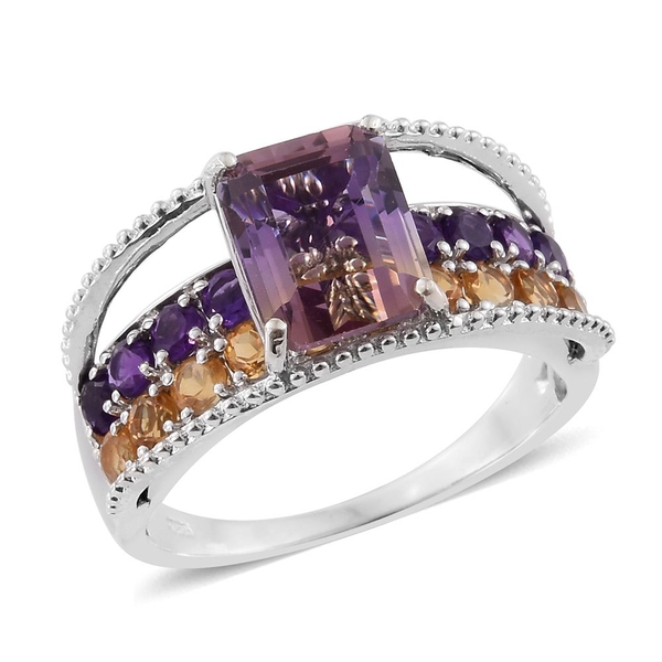Anahi Ametrine (Oct 2.75 Ct), Citrine and Amethyst Ring in Platinum Overlay Sterling Silver 4.300 Ct