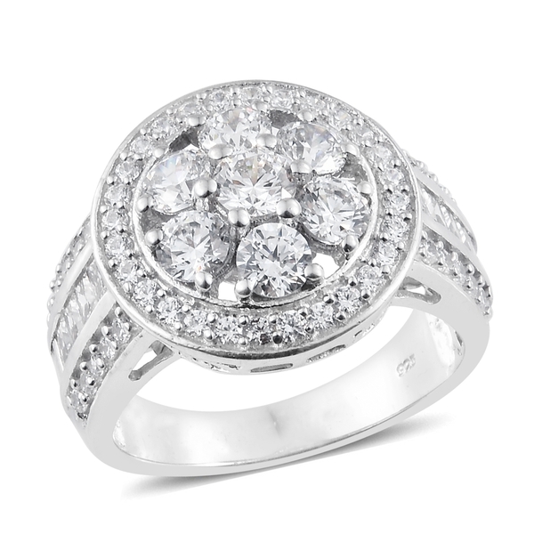 Lustro Stella Made with Finest CZ Cluster Ring in Platinum Plated Sterling Silver 7.63 Grams