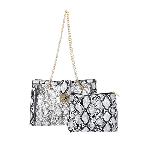 New Arrival- 2 Piece Set Python Skin Pattern Tote Bag (Size 35x10x24cm) with Chain Strap and ...