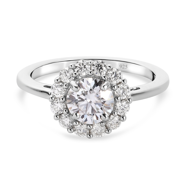Moissanite Ring in Platinum Overlay Sterling Silver 1.21 Ct.