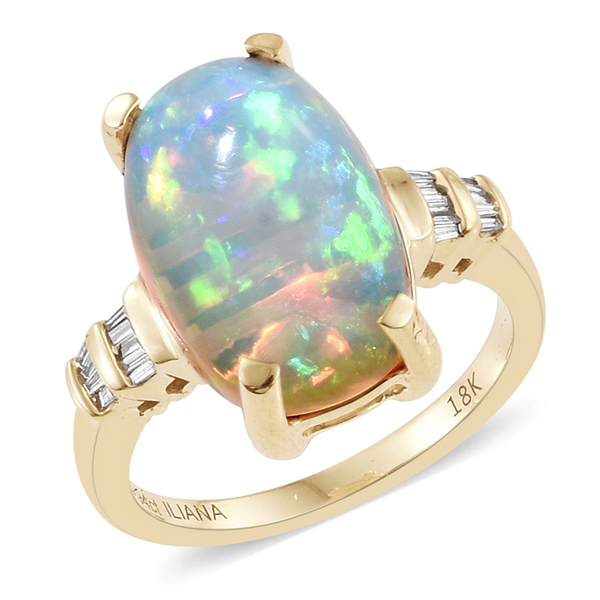 ILIANA 18K Y Gold AAA Ethiopian Welo Opal (Cush 5.55 Ct), Diamond (SI/G-H) Ring 5.650 Ct.
