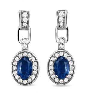 Kyanite and Natural Cambodian Zircon Dangling Earrings(With Push Back ) in Platinum Overlay Sterling