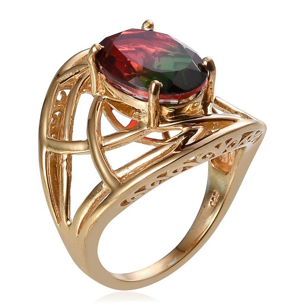 Tourmaline Colour Quartz (Ovl) Solitaire Ring in 14K Gold Overlay Sterling Silver 5.750 Ct.