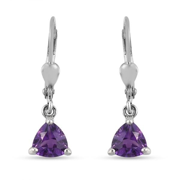 Amethyst Lever Back Earrings in Platinum Overlay Sterling Silver 1.39 Ct